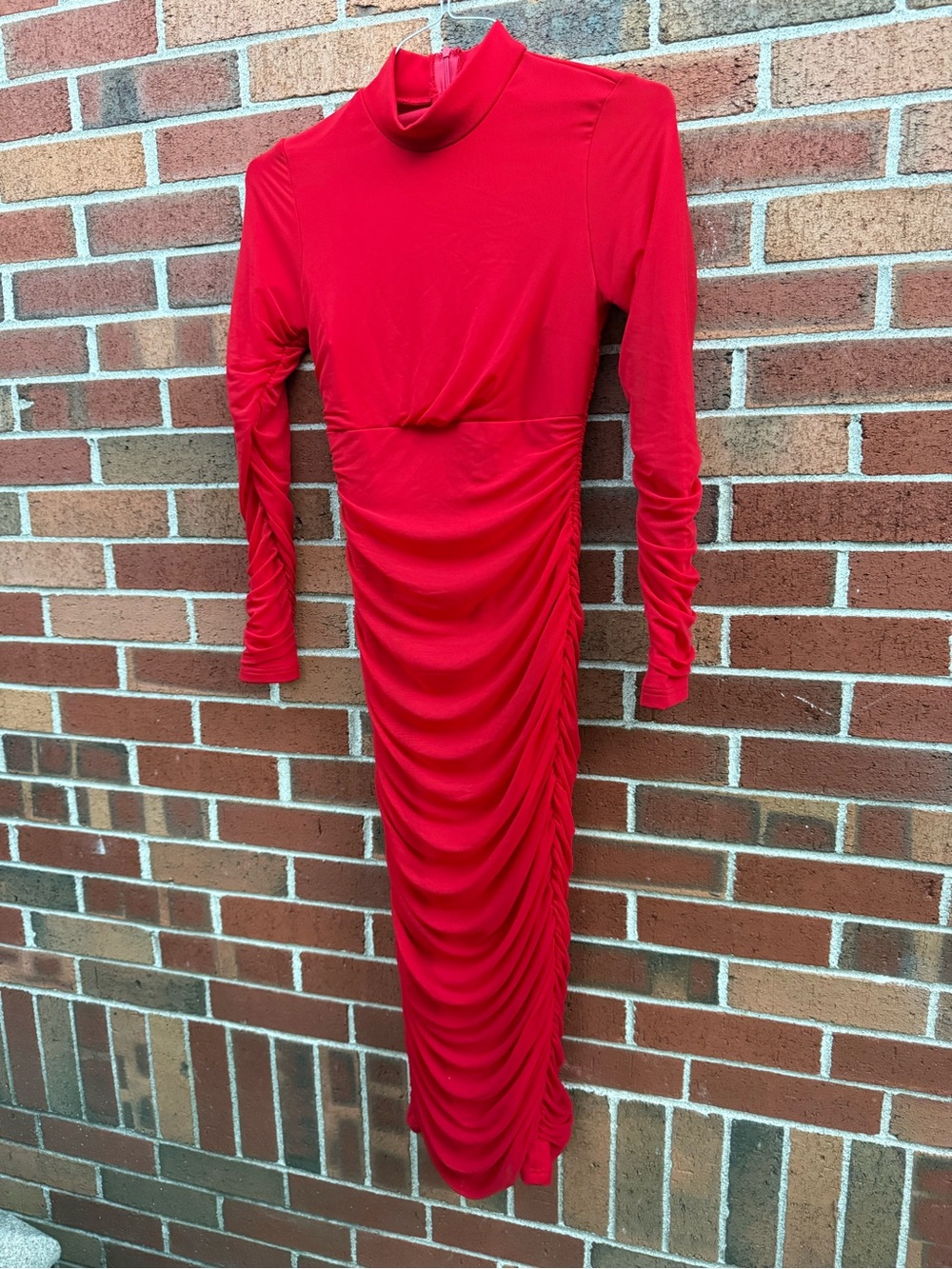 Red Ruched Long Sleeve Bodycon Maxi Dress Size Small